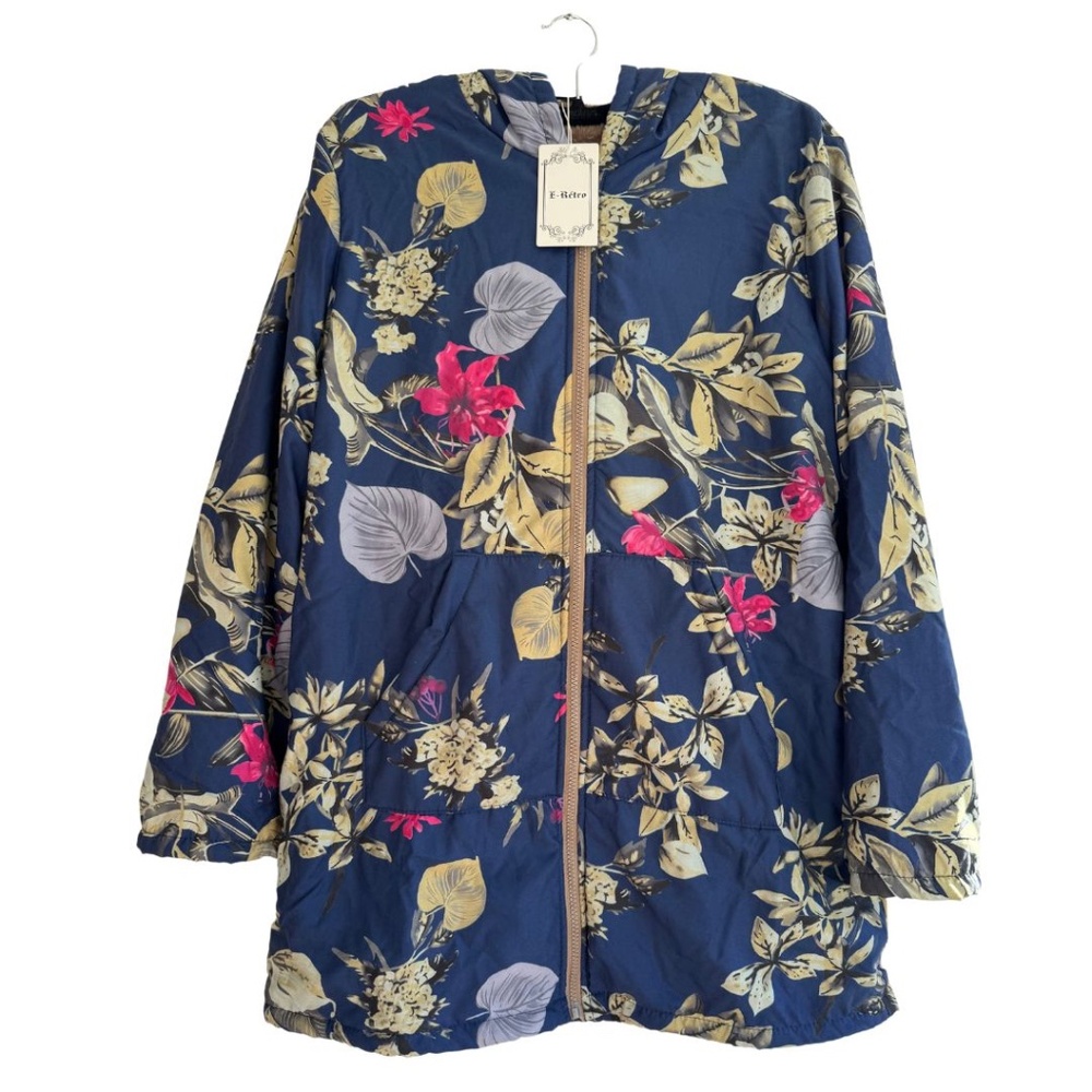 Cozy Navy Floral & Tropical Leaf Jacket